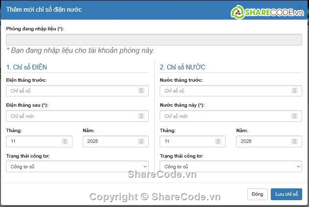 quản lý ký túc xá,quản lý phòng trọ,tính tiền điện nước,phân quyền admin nhân viên,đồ án tốt nghiệp,source code quản lý